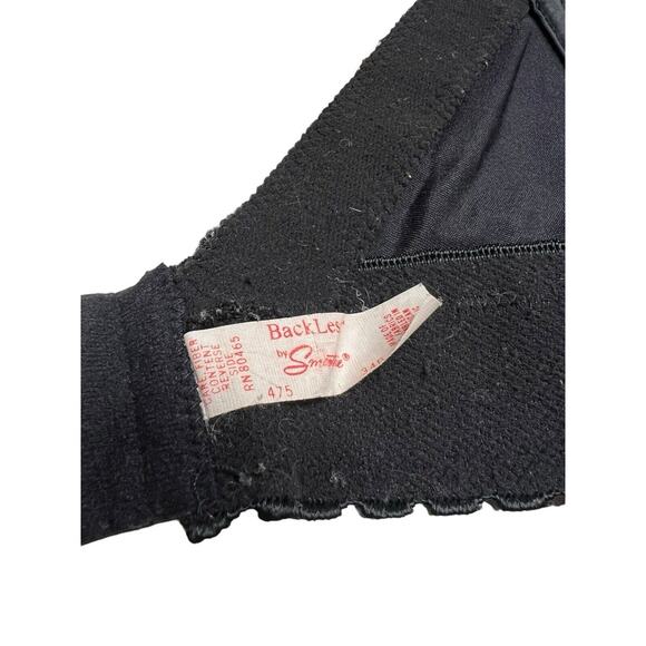 Vintage Black Lace Satin Backless Smoothie Strapless Bra 34B Corset Bustier - Picture 9 of 9